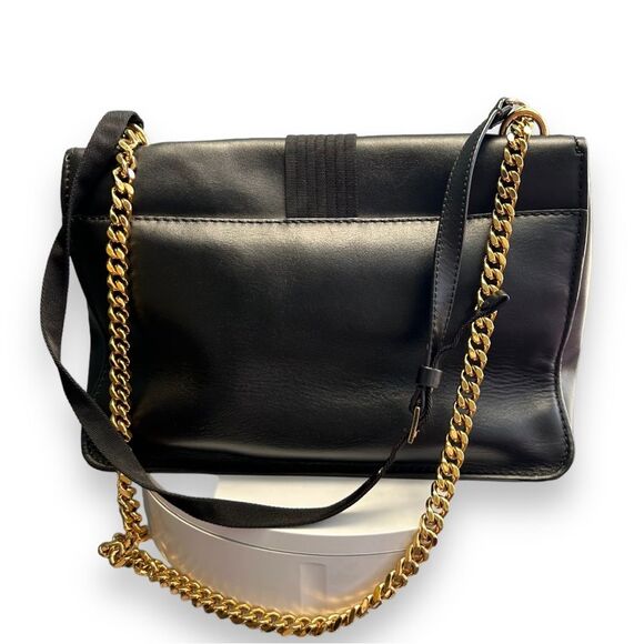 Hugo Boss Black Leather Womans Shoulder Bag Chain Strap Flap Close Made in Italy - Picture 4 of 9